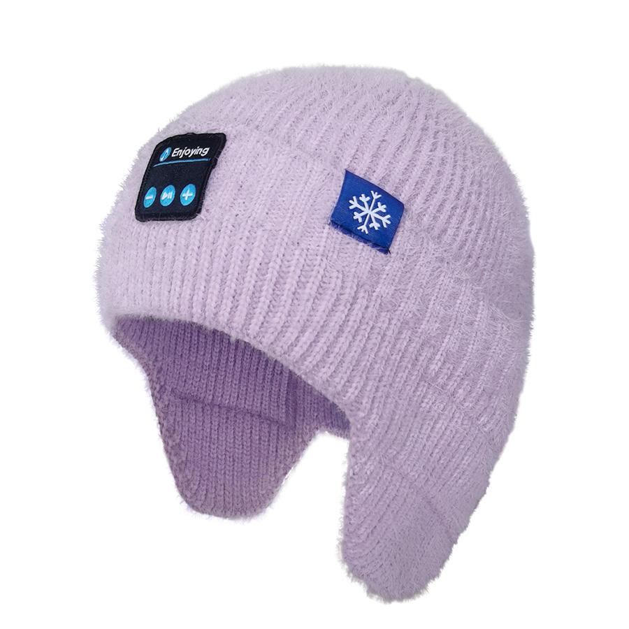 Sluchátka Bluetooth Beanie Hat s klapkou do uší fialová