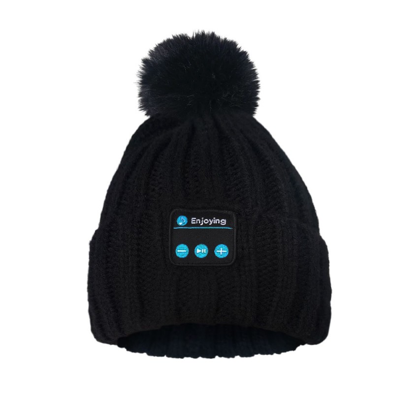 Sluchátka Bluetooth Beanie Hat Black s kuličkou