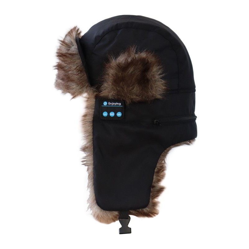 Bezmasý černý Bluetooth Trapper Klobouk